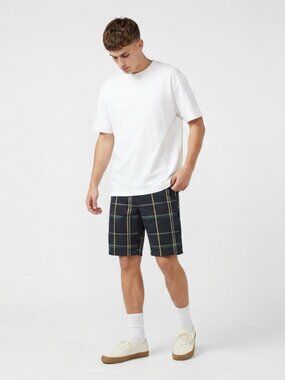 Free World Zumies Plaid Walk Shorts Men's 28 Navy Green Yellow Skate